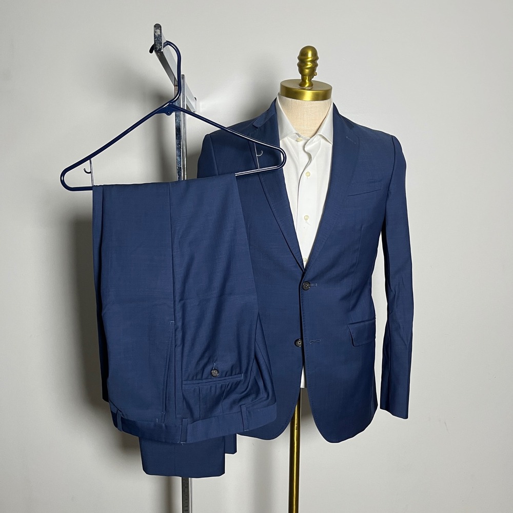 Ted Baker Suit Mens 36R 32W Blue Solid Endurance Wool Two Button Slim Fit